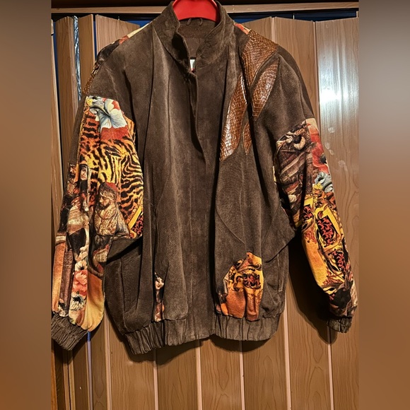 Julian K Vintage Oversized Leather & Cotton Jacket Middle Eastern Design Size  S - Picture 6 of 16